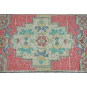 Tapis turc vintage 1.7 X 3.4ft rouge vert tissage plat grande surface Patchwork motif laine Latex support pour décorations de salon - Product Image 5