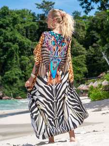 ชุดเดรสพิมพ์ลายเสือดาวพิมพ์ดิจิตอลสำหรับผู้หญิงเสื้อคลุมชายหาดลำลองสำหรับวันหยุด - Product Image 4