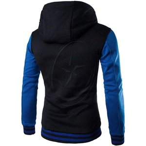 Sudaderas deportivas informales ajustadas con botones para hombre, chaqueta universitaria con capucha, chaqueta de béisbol de retazos de Color en contraste con bolsillo y cuello levantado - Product Image 6