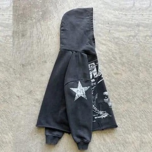 Sudadera de algodón 100% de alta calidad con logotipo personalizado impreso Sudadera con capucha de gran tamaño con diseño de bolsillo gráfico de letras Sudadera con capucha polar - Product Image 6