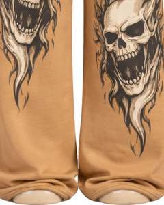 Pantalons de survêtement à jambes larges personnalisés avec imprimé flamme de chameau et crâne, style gothique surdimensionné, streetwear, pantalon de jogging en molleton, OEM ODM personnalisé - Product Image 3