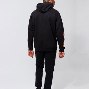 Sudadera con capucha de serigrafía de manga completa personalizada para hombre Sudadera con capucha de color negro personalizada con patrón sólido - Product Image 4