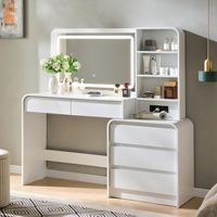 Coiffeuse OEM avec 5 tiroirs, miroir LED tactile, station de charge et étagère réglable pour chambre à coucher