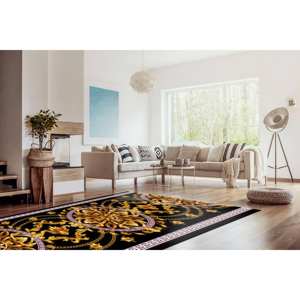 Tapis à motifs grecs noir et or : Tapis de couloir moderne, avec poils doux - Product Image 2