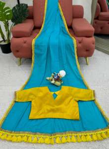 À la mode Mul coton Saree fantaisie dentelle détaillant et lourd Latkan plaine soie Blouse vêtements traditionnels modernes - Product Image 2