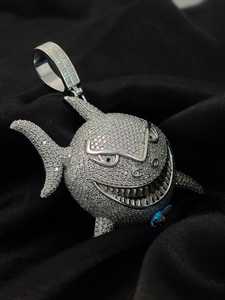 Lujo 3D Iced Out Round Brilliant Cut Channel Set IVVS Moissanite Hip Hop Fish Custom Logo Animal Pendant 925 Silver Unisex - Product Image 5