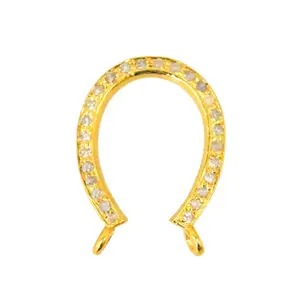Natural Diamond Pave Connector Horseshoe Pendant 14k Solid Yellow Gold Necklace Gifting for Wedding Engagement Birthday Party