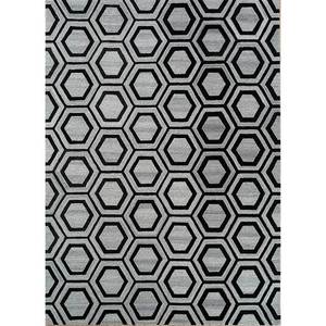 Tapis en laine et viscose tufté à la main TNQ-378, motif géométrique gris et noir, grand rectangle 10 mm pour chambre à coucher et couloir d'adolescent - Product Image 1
