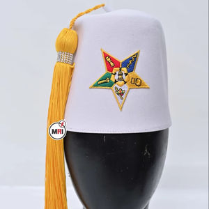 Logo de broderie OES personnalisé chapeau turc de Fès avec pompon en or et dessus plat style unique artisanat traditionnel décent pour les fêtes - Product Image 1