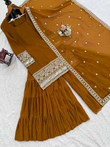 NOUVEAU Salwar Kameez Sharara Palazzo Dupatta de la Série 5000 - Design Moderne Réversible en Faux Georgette pour Soirée/Mariage Tailles M XXL - Product Image 6