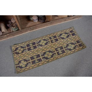 Alfombra Turca, Pequeña, 1.5x3.7 pies, Alfombra Vintage, Alfombra de Lana Azul Verde del Suroeste - Product Image 5