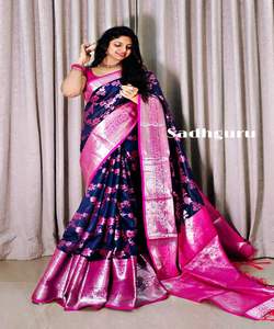 Prêt à porter Sari soie Banarasi Khadi dames traditionnel broderie travail indien fête mariage porter fantaisie mousseline de soie prix de gros - Product Image 1