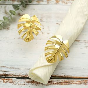 Forme de feuille mariage or ronds de serviette accessoires de restaurant ronds de serviette métal acier inoxydable élégant anneaux de serviette de mariage - Product Image 1