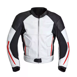 Customized High Performance Racing White and Black Cowhide Leather Jacket for Men Winter Motorbike Jacket - Product Image 1
