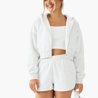 Set Hoodie Pendek Wanita 2-Potong Ukuran Besar dengan Ritsleting, Bordir Renda Vintage, Pakaian Kasual Musim Panas, Laris Manis