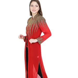 高級ハンドビーズ刺繍カフタンアバヤ控えめなオープンフロント着物スタイルイスラム教徒の女性高級ファッションカフタンアバヤ