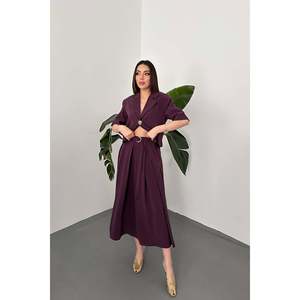 Plum Single-Button Short Jacket and Skirt <b>Set</b> - Plum - Product Image 3