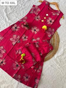 Reyon señoras largo Kurti intrincado corte trabajo bordado hecho a mano Chanderi seda estampado mangas pesado algodón forro indio - Product Image 4