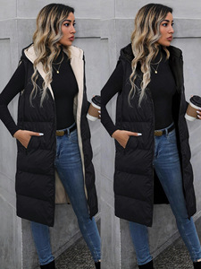 Disponibile: Moda Transfrontaliera 2026 - Gilet Lungo in Cotone con Cappuccio Tinta Unita, Giacca Senza Maniche con Zip - Product Image 2