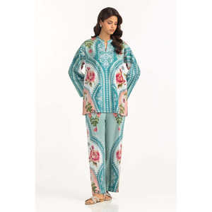 ชุดเซ็ตพิมพ์ลายโบฮีเมียนผ้าแคมบริก รุ่น IPST-77150 ผ้าเครป ชุดสองชิ้นสำหรับฤดูใบไม้ผลิ/ฤดูร้อน ไซส์ XS เสื้อท่อนบน - Product Image 1