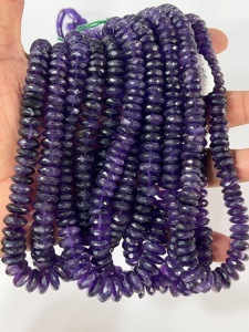 Cuentas Rondelle de cuarzo amatista púrpura Natural AAA 8-10mm corte alemán facetado 14 pulgadas longitud de hebra - Product Image 4