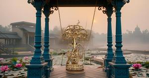 35- Inch Handmade Brass Radha Krishna Statue on <b>Swing</b> with Tree Divine God Couple Symbolizing for Love Jhula Idol Wedding Gift - Product Image 3