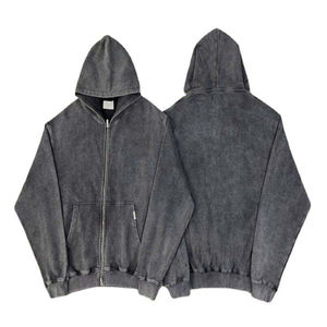 Sudadera con Capucha de Invierno para Hombre, Estilo Urbano, Holgada, Vintage, con Logotipo Personalizado, Tejido Grueso 100% Algodón French Terry, Cierre Completo, Lavado Ácido - Product Image 6