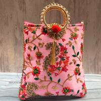 Nouvelles pochettes brodées de fleurs, sacs Potli de créateur avec poignée perlée dorée, pour femmes et jeunes filles, idéal comme cadeau de mariage