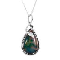 Collar con colgante de ágata musgosa con engaste de bisel, plata de ley, gran gema en forma de lágrima, joyería de lujo, pieza llamativa de ágata natural grande