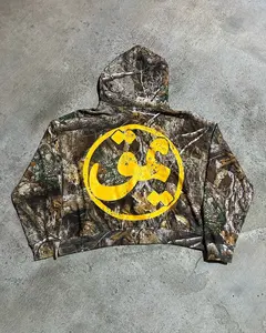 Sudadera con capucha y cremallera de camuflaje Retro, conjunto de dos piezas, ropa deportiva Y2K, sudadera de gran tamaño con letras para hombre, conjunto de pantalones informales Drawstr - Product Image 4