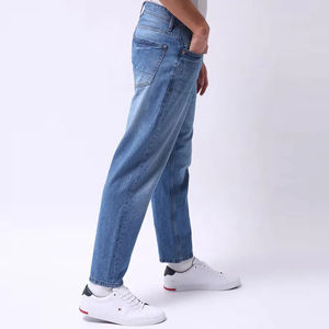 Pantalon en jean droit pour homme, coupe classique, taille mi-haute avec cordon de serrage, effet usé, style urbain, grandes tailles, en coton respirant - Product Image 6