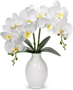 THAOF-072 Colorful Orchid Floral Arrangements in White/Golden Real Touch Artificial Red Phalaenopsis Orchid for Home Decoration