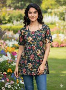 Trendy Floral Print <b>Top</b> Paired with Classic Denim - Product Image 3