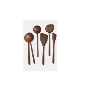 Cuillères à salade en bois grands serveurs à salade ustensiles de cuisine cuillère deux nuances ensemble de couverts élégant en bois passoire à spatule - Product Image 5