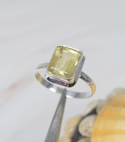 Bague de fiançailles vintage en argent sterling 925 pour femmes et jeunes filles avec pierre précieuse en quartz citron naturel taille émeraude sertie clos