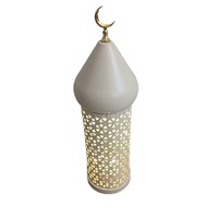 Décoration de bureau Ramadan Kareem, ornement de table, lanterne de table en métal Eid Mubarak, minaret blanc creux, lumières LED