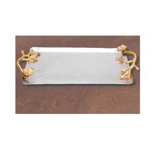 Plateau de service en métal au design perlé unique avec poli miroir et plaqué or pour les fournitures de maison et d'hôtel plateau de taille personnalisée - Product Image 5