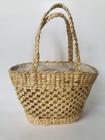 Buatan tangan Vintage air Hyacinth tas tangan wanita bergaya Dual bahu tali tahan lama Pinwheel desain tenun terbuka atas bunga