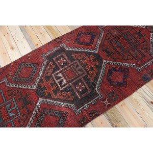 Turkish <b>Runner</b> Rug 3.5x9.6 ft (106x293 cm), Herki <b>Red</b> Geometric Vintage Rug - Product Image 2