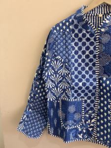 Chaqueta Acolchada de Algodón con Estampado Étnico Bohemio en Color Índigo, Transpirable, para Todas las Temporadas, para Mujer - Product Image 4