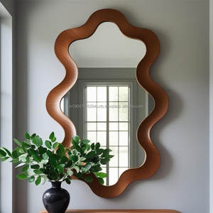 Miroir mural rond Art Déco en bois léger et écologique fait main KALATRI avec cadre véritable Haryana 4,0 mm d'épaisseur - Product Image 3