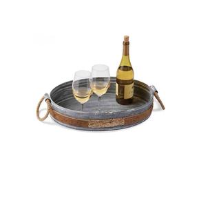 Meilleure vente plateau galvanisé dernière conception plateau de service de forme ronde avec poignées de corde au prix le plus bas - Product Image 1