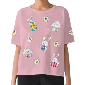 OEM acepta diseño al por mayor ropa de mujer Pascua 2024 100% algodón personalizado de alta calidad camisetas de conejito de Pascua niñas - Product Image 5