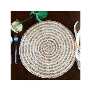 Braided Beige <b>White</b> Cotton Jute Placemat 30x45cm Lightweight <b>Dining</b> <b>Table</b> Mat ISO Certified India Manufactured for Wholesale - Product Image 1