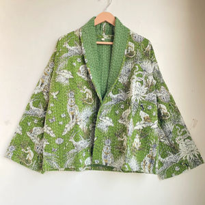 เสื้อแจ็กเก็ต Kantha เย็บด้วยมือพิมพ์ลายเสื้อแจ็กเก็ตสไตล์กิโมโนญี่ปุ่นเสื้อคลุมฤดูหนาวเสื้อคลุมพิมพ์ลายบล็อกเสื้อโอเวอร์โค้ท - Product Image 1