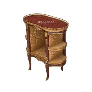 Table d'appoint en bois de luxe avec détails en laiton, design à double étagère, finition élégante en incrustation et style européen classique - Product Image 3