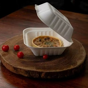 Conteneur alimentaire en papier biodégradable, écologique, étanche, résistant à la graisse, compatible micro-ondes, carré, 6 x 6 pouces, design coquille - Product Image 1