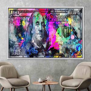 Art sur toile imprimé : Art mural coloré sur le thème de l'argent par Benjamin Franklin, 1P : encadré blanc - Product Image 1