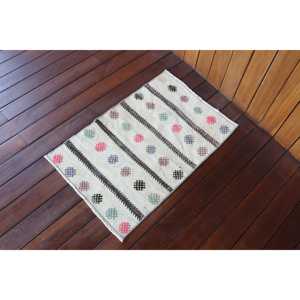 Tapis turc vintage, petit tapis de 1,6 x 2,5 pi (50 x 76 cm), tapis oriental en laine blanche - Product Image 2