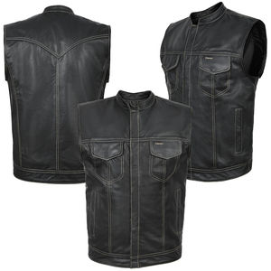 Gilet en cuir véritable de vachette, style club, réversible, respirant, décontracté, pour homme, grande taille, moto, motard, bouton, OEM - Product Image 6